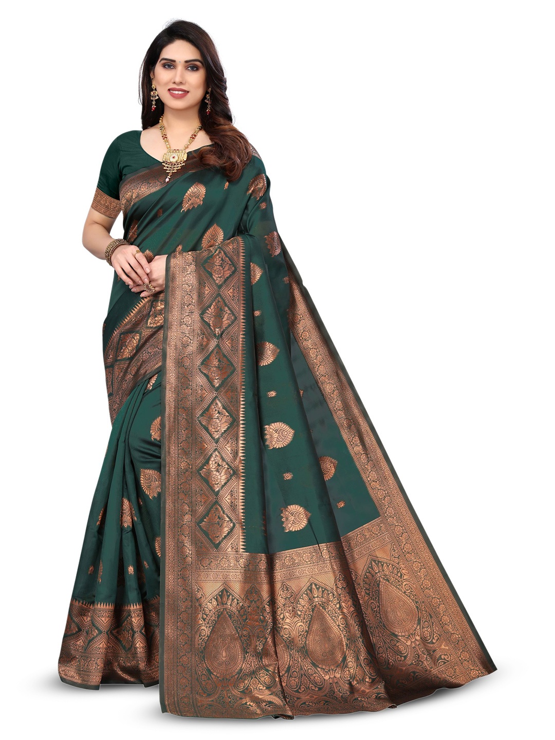 

AA-HA!! Ethnic Motifs Woven Design Zari Art Silk Banarasi Saree, Green