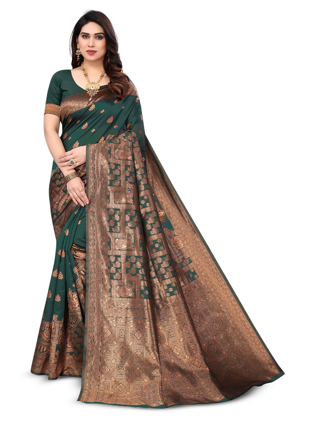 

AA-HA!! Ethinic Woven Design Zari Banarasi Saree, Green