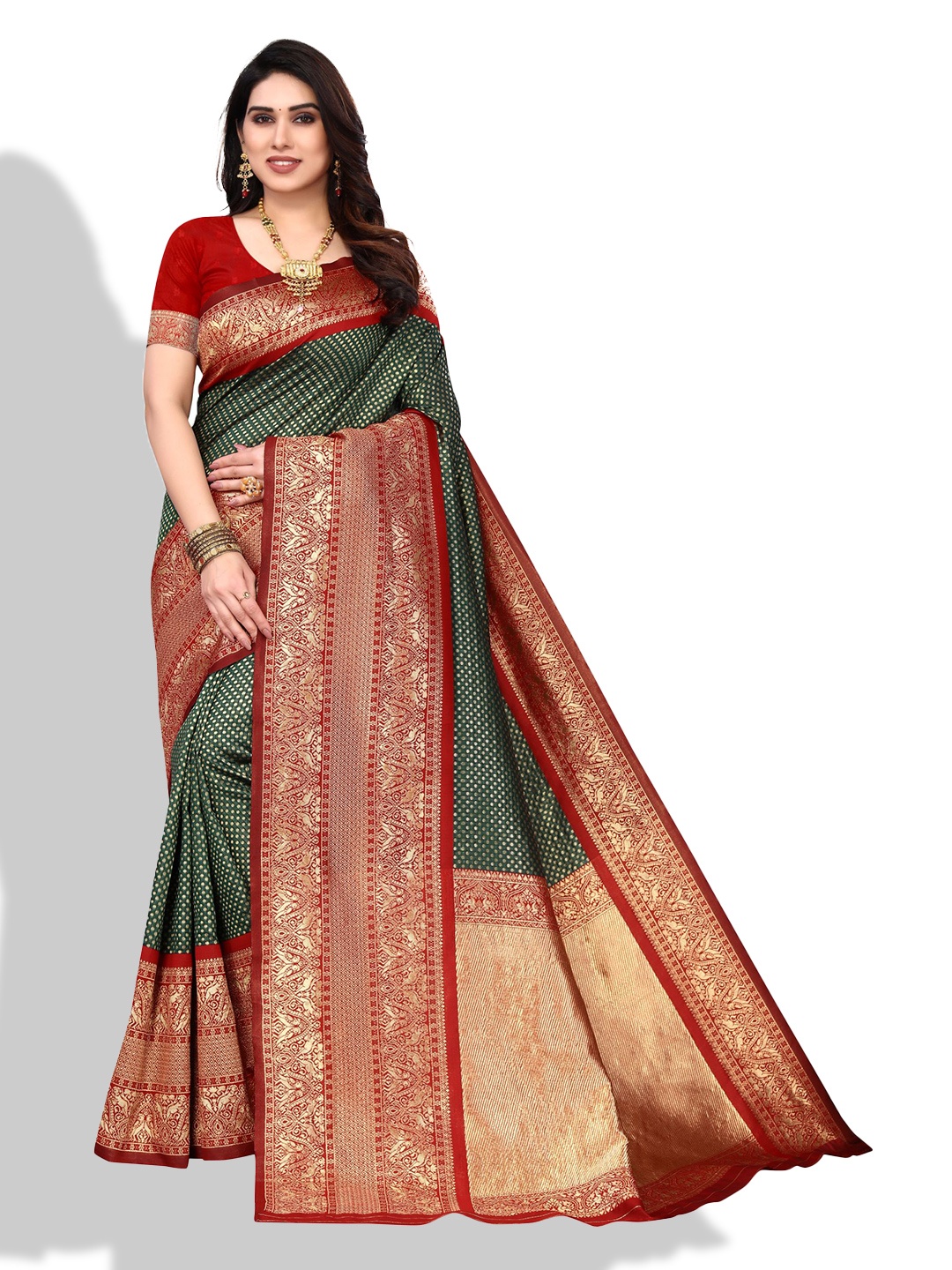 

AA-HA!! Woven Design Zari Banarasi Saree, Green
