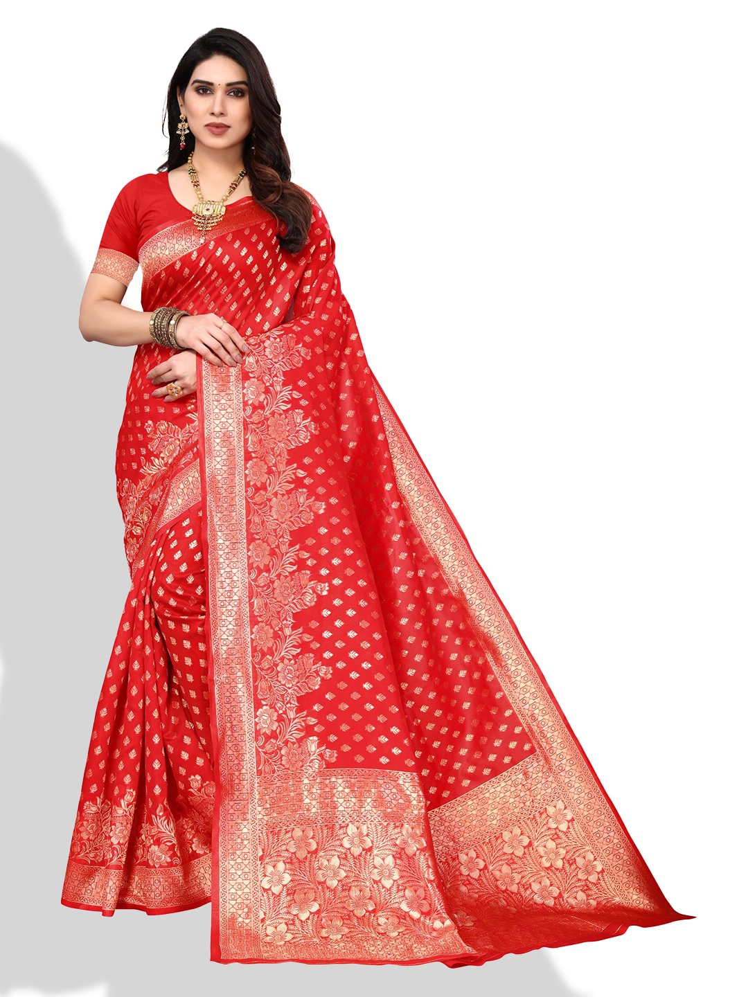 

AA-HA!! Ethinic Woven Design Zari Banarasi Saree, Red