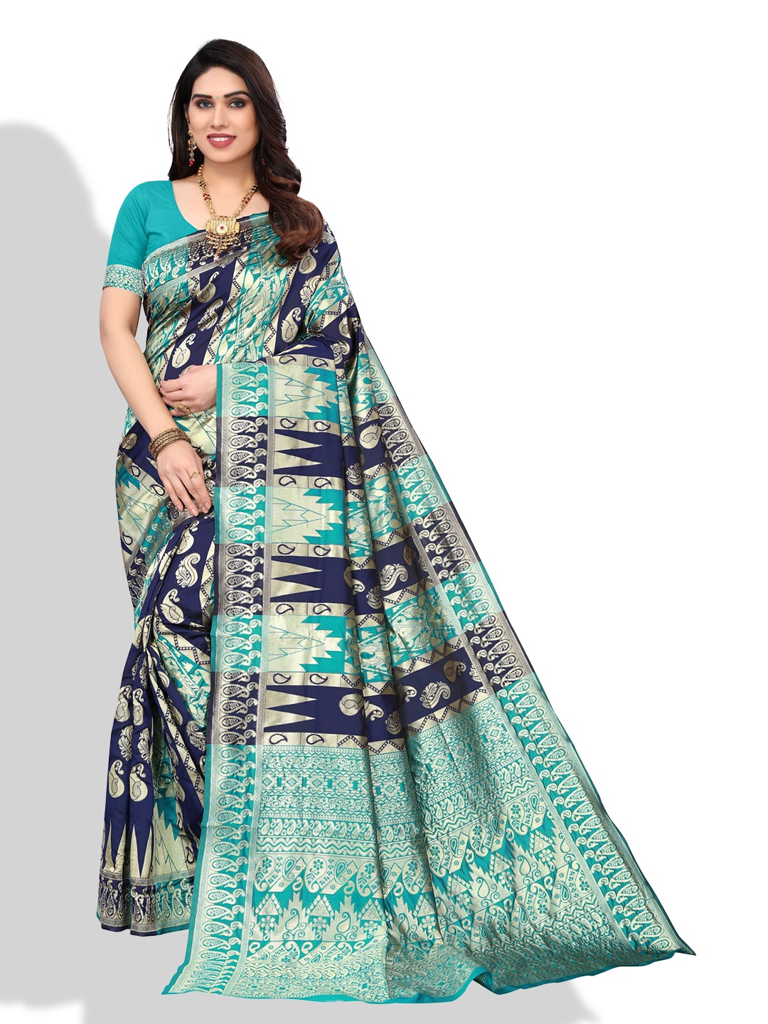 

AA-HA!! Ethinic Woven Design Zari Banarasi Saree, Navy blue