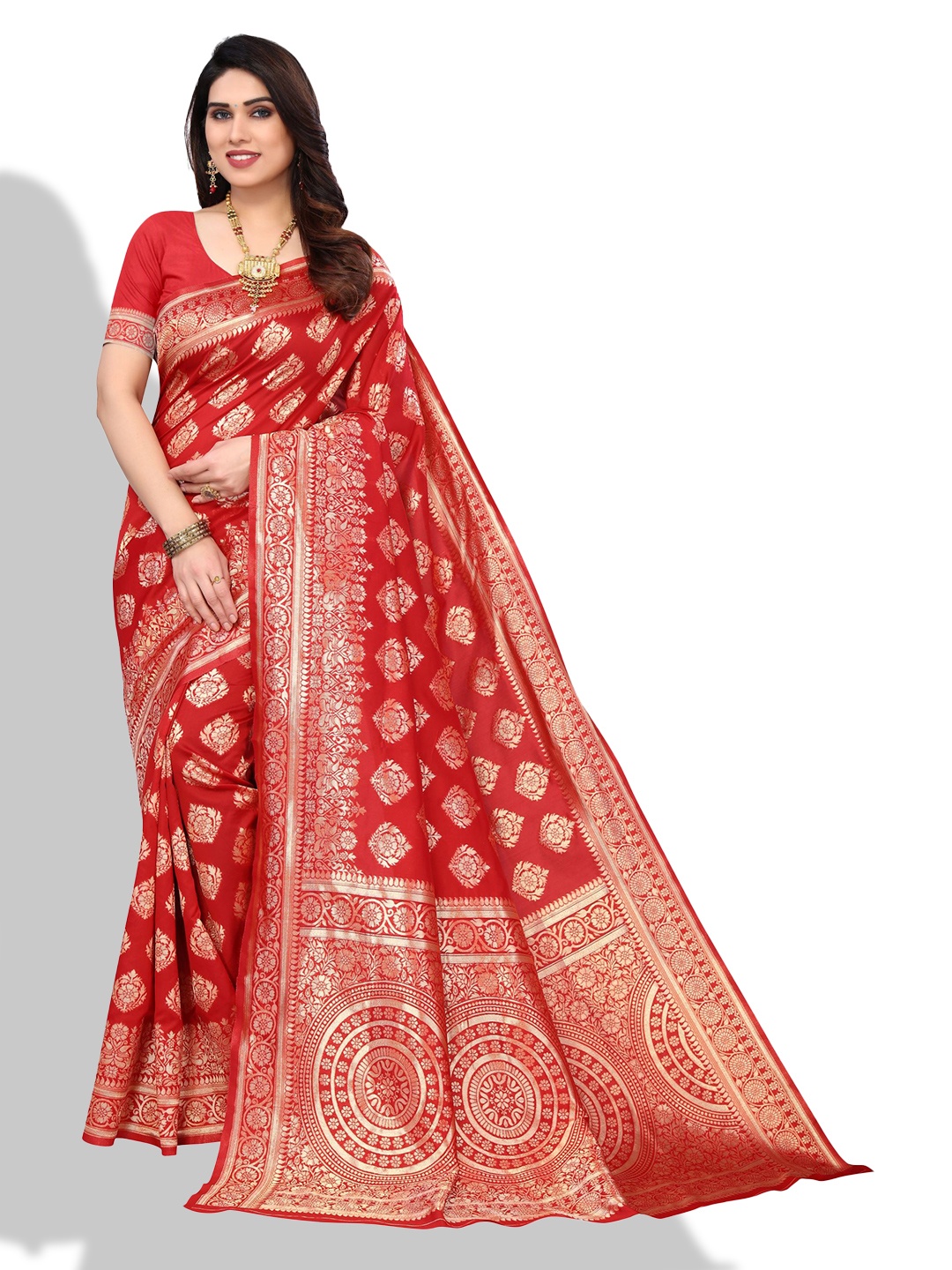 

AA-HA!! Ethinic Woven Design Zari Banarasi Saree, Red