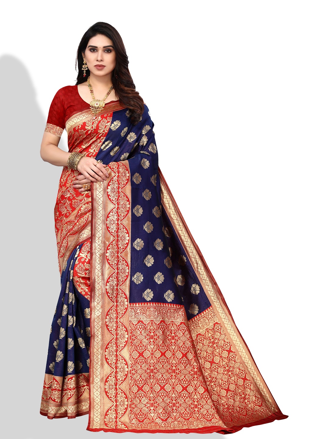 

AA-HA!! Ethinic Woven Design Zari Banarasi Saree, Navy blue