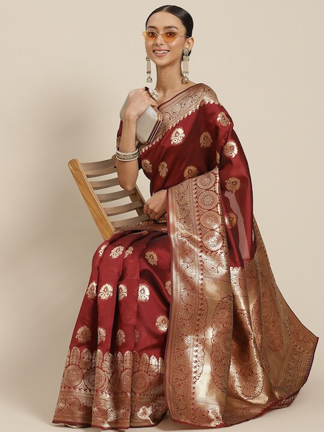 

AA-HA!! Ethnic Motifs Woven Design Zari Art Silk Banarasi Saree, Maroon