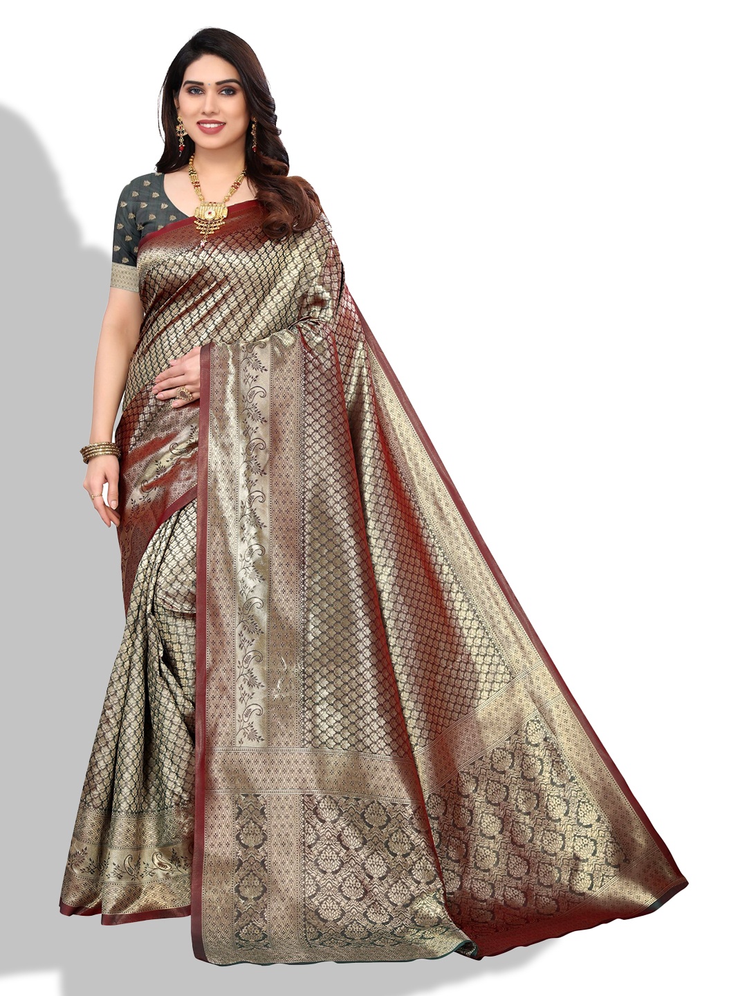 

AA-HA!! Ethinic Woven Design Zari Banarasi Saree, Copper