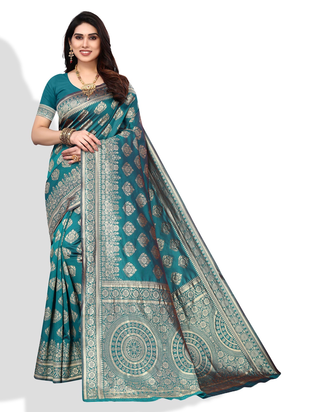 

AA-HA!! Ethinic Woven Design Zari Banarasi Saree, Turquoise blue