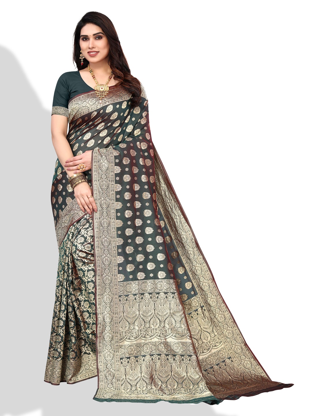 

AA-HA!! Ethinic Woven Design Zari Banarasi Saree, Green
