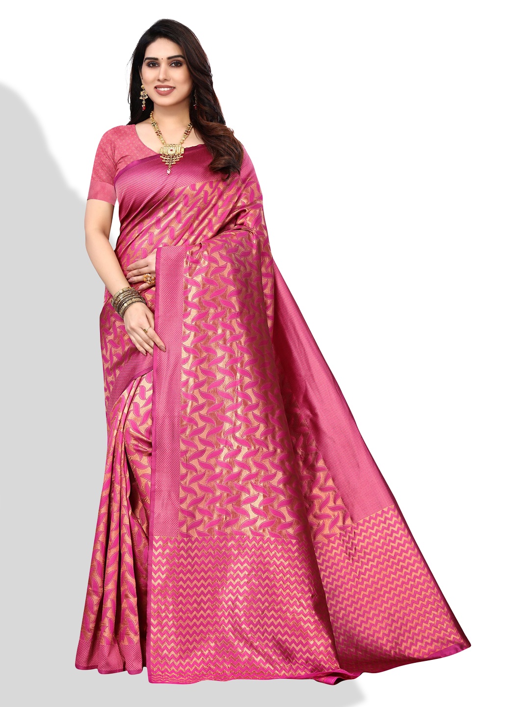 

AA-HA!! Woven Design Zari Banarasi Saree, Pink
