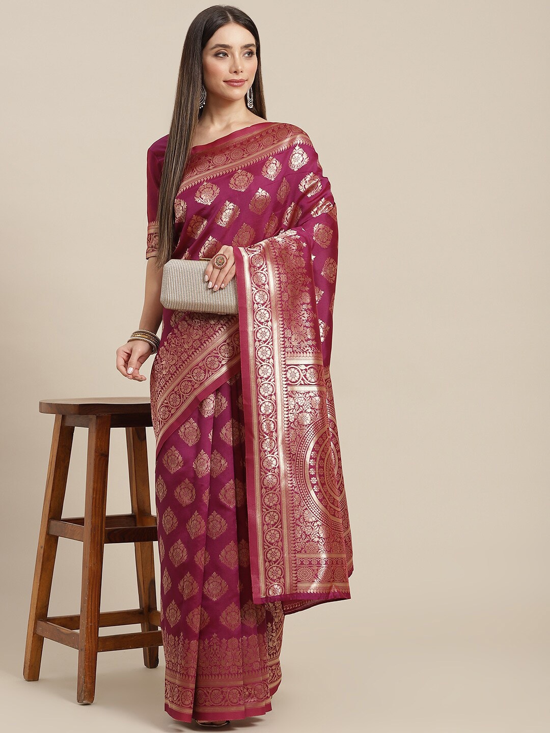 

AA-HA!! Ethnic Motifs Woven Design Zari Art Silk Banarasi Saree, Purple