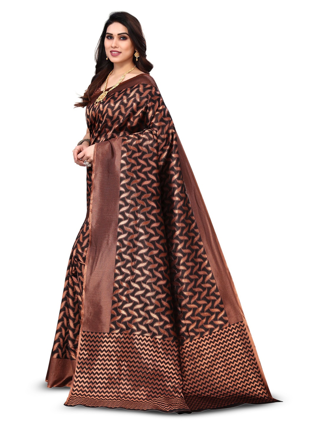 

AA-HA!! Ethnic Motifs Woven Design Zari Art Silk Banarasi Saree, Black