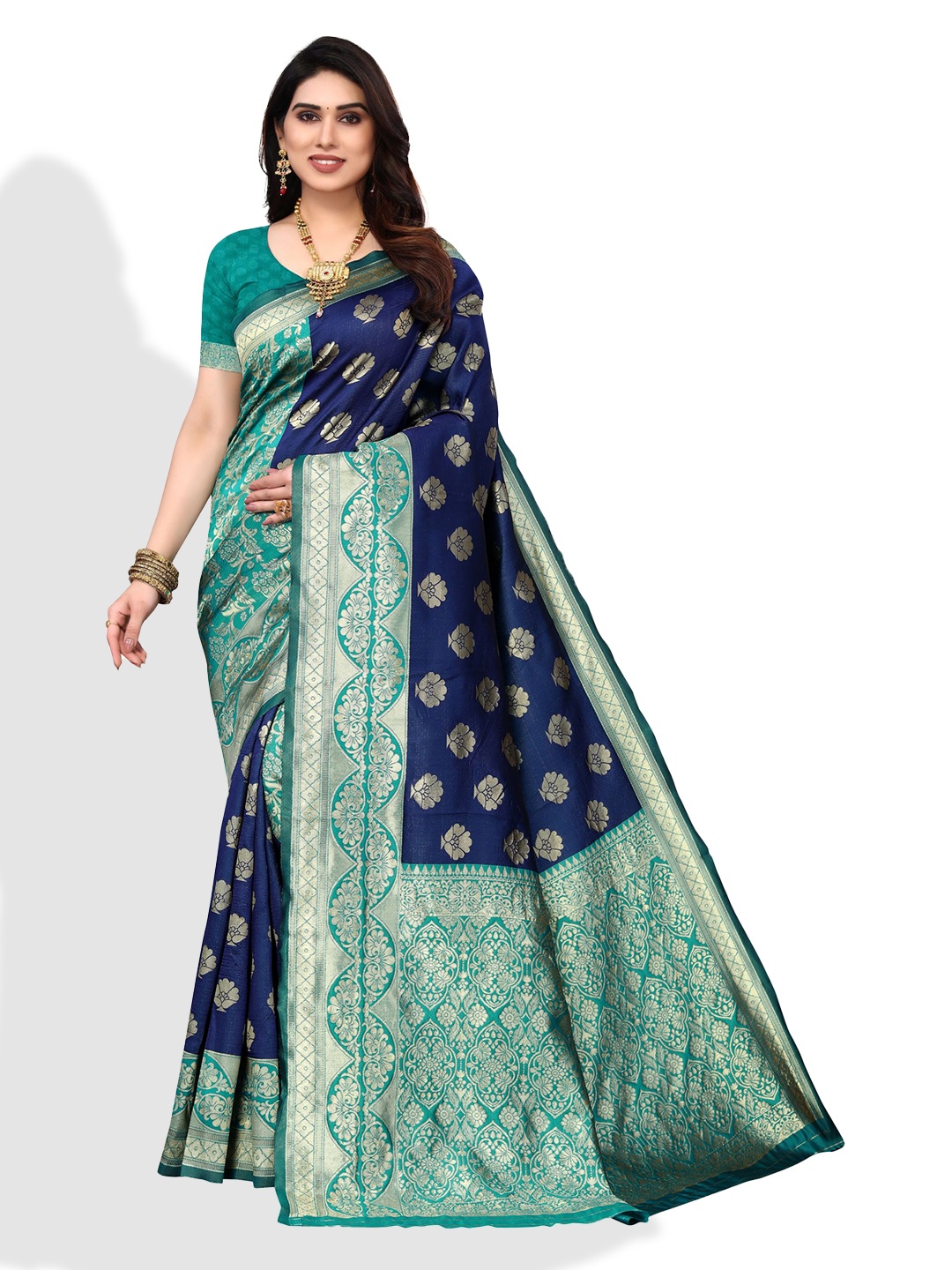 

AA-HA!! Ethinic Woven Design Zari Banarasi Saree, Navy blue