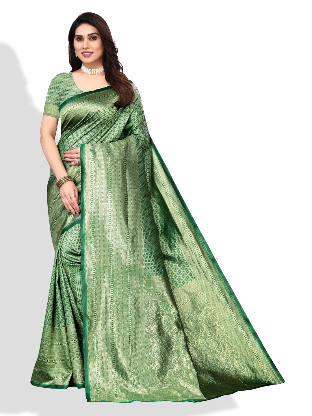 

AA-HA!! Woven Design Zari Banarasi Saree, Green
