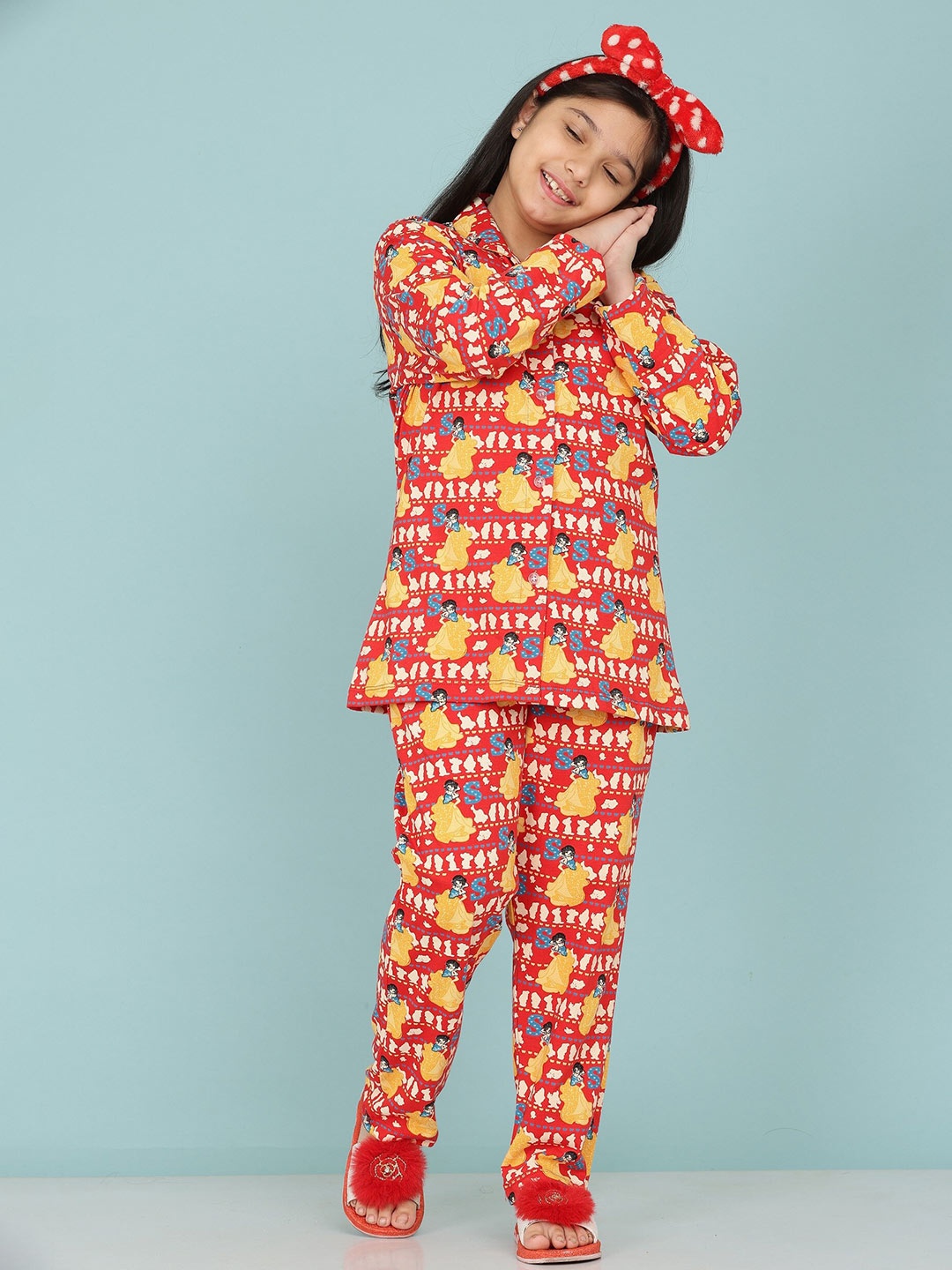 

SmartRAHO Girls Conversational Printed Pure Cotton Night Suit, Red