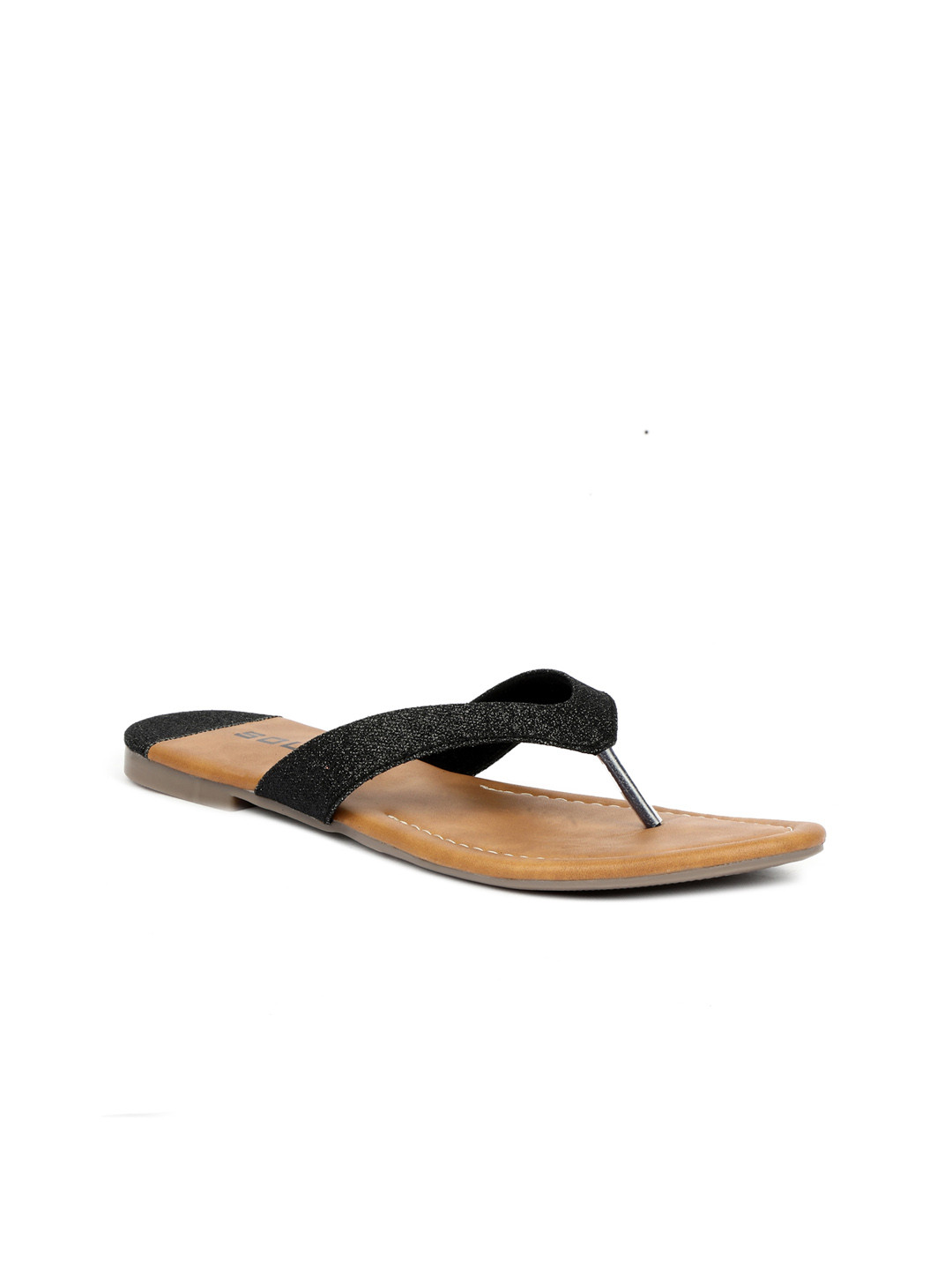 

SOLES Embellished T-Strap Flats, Black