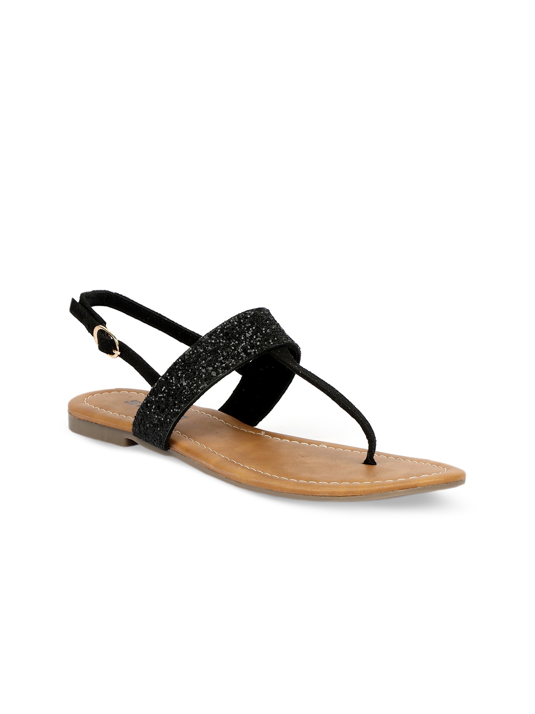 

SOLES Women Embellished Open Toe T-Strap Flats With Backstrap, Black
