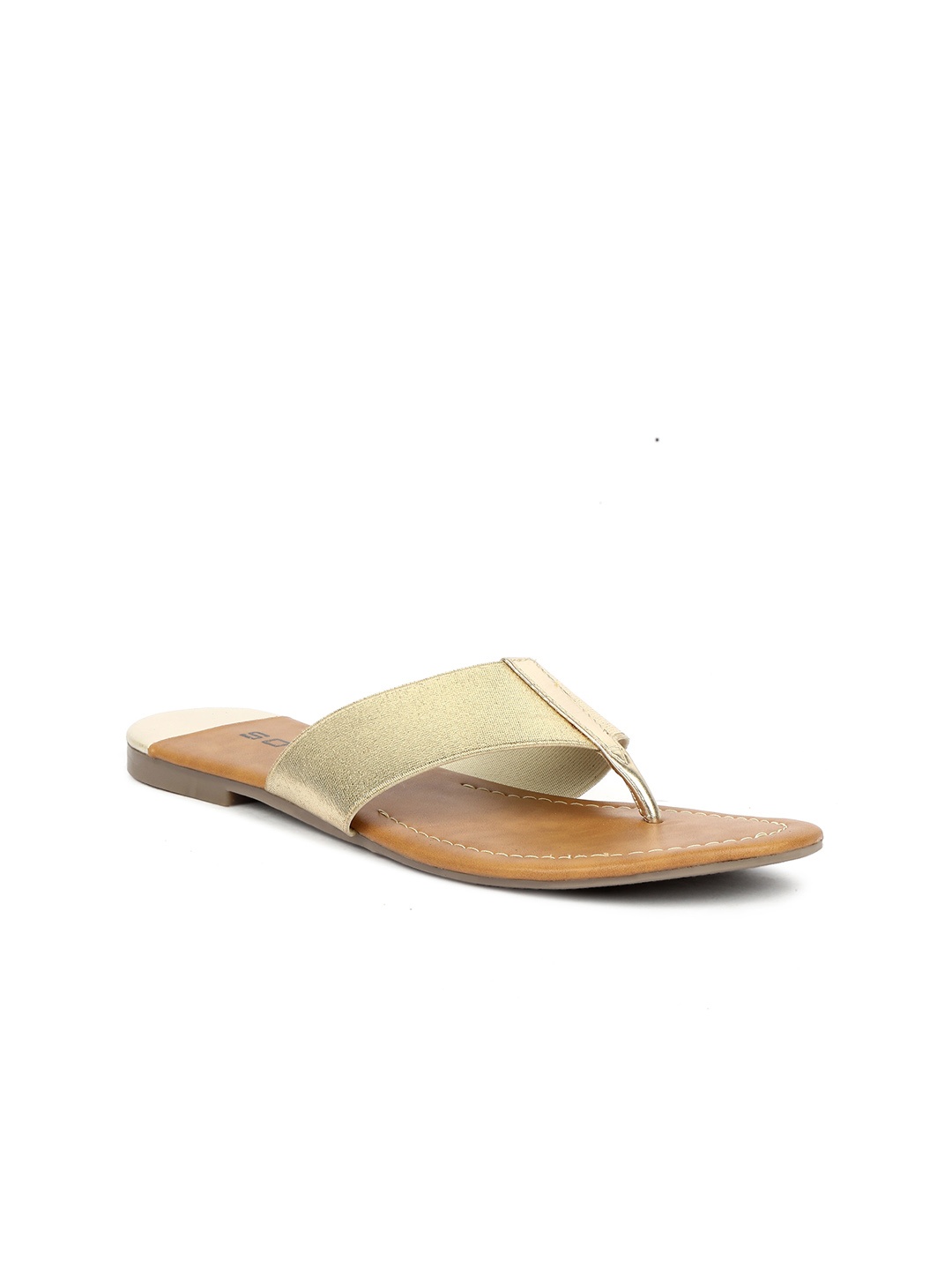 

SOLES Open Toe T-Strap Flats, Gold