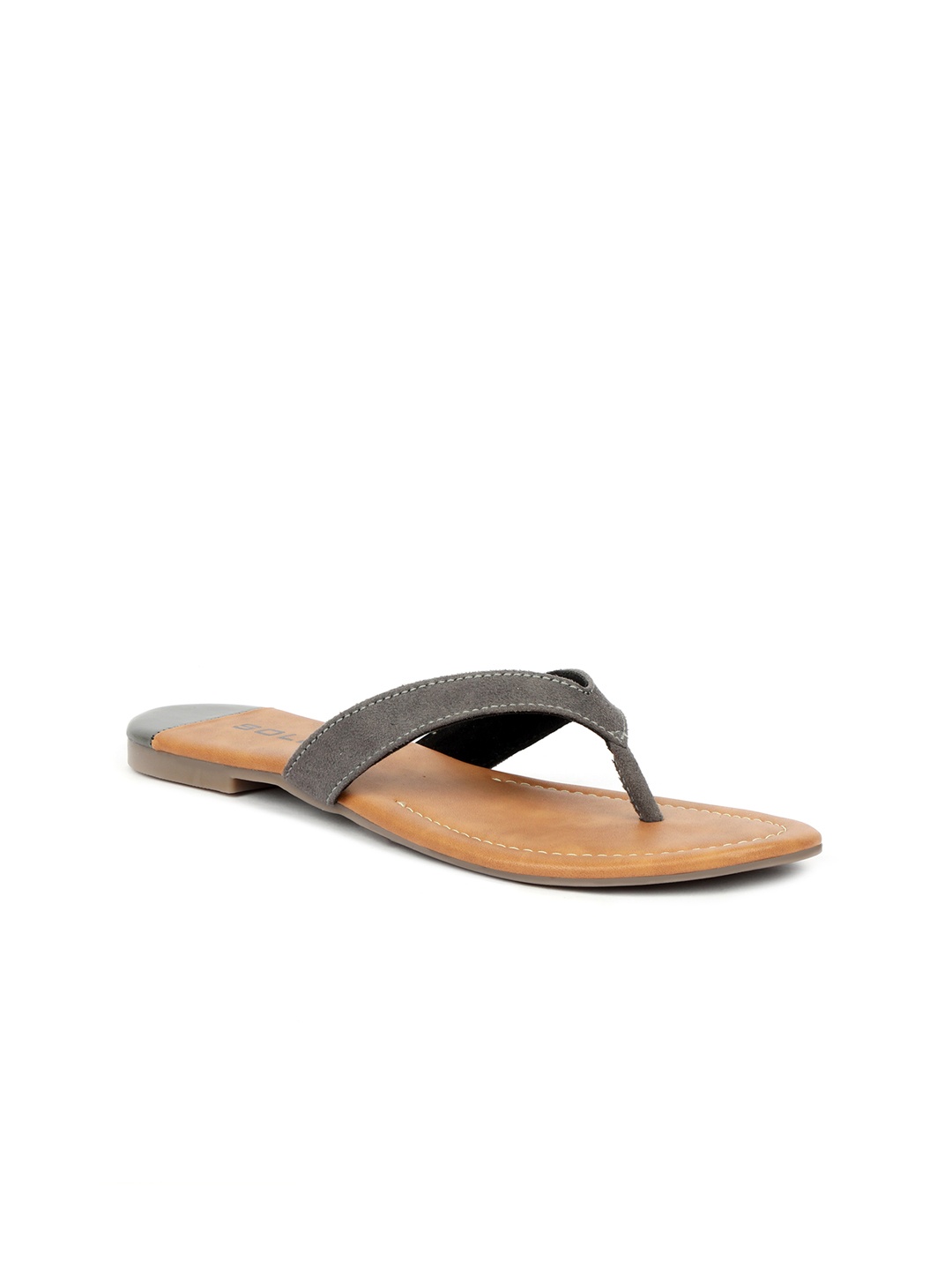

SOLES Open Toe T-Strap Flats, Grey