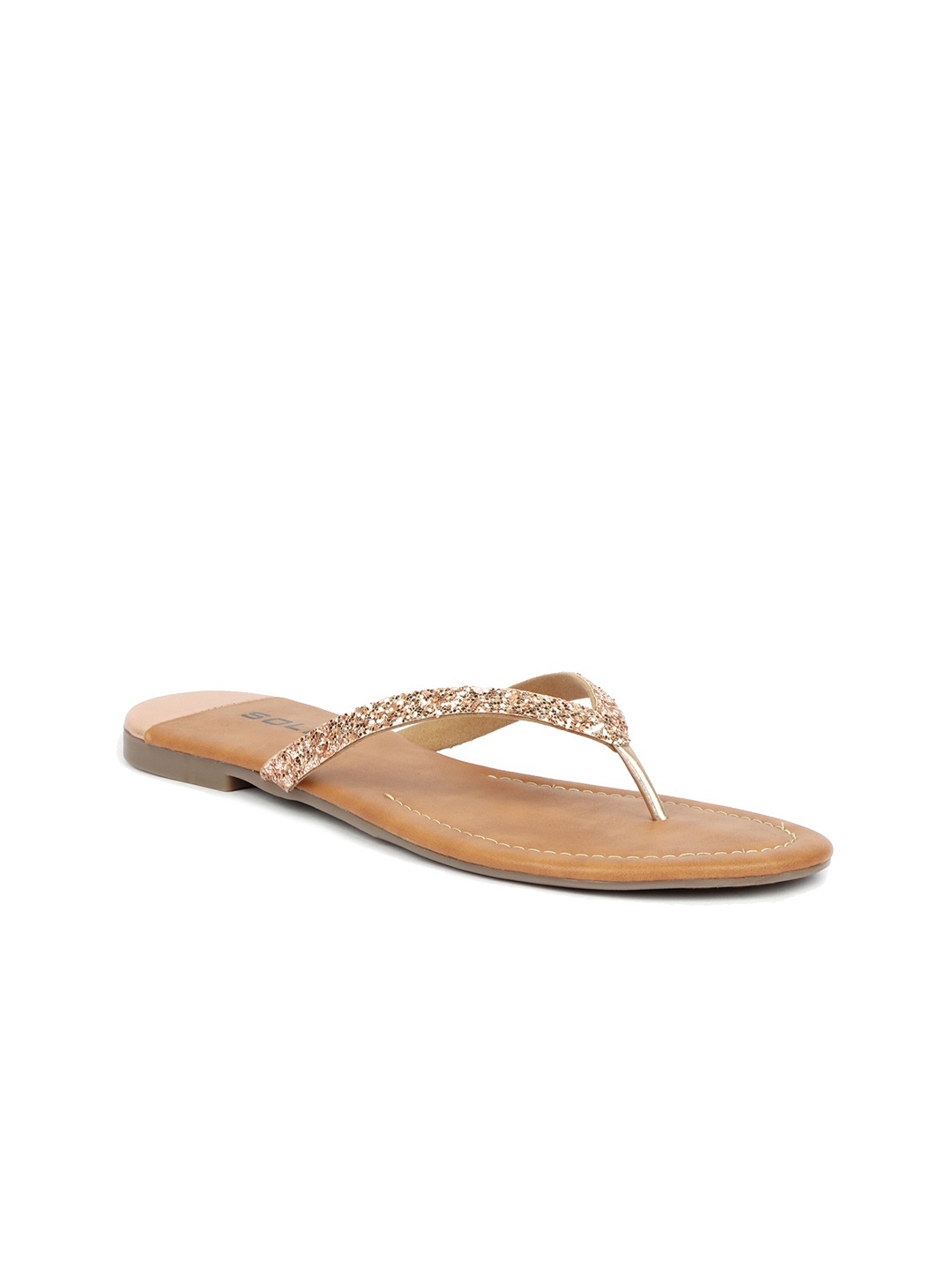 

SOLES Embellished T-Strap Flats, Rose gold