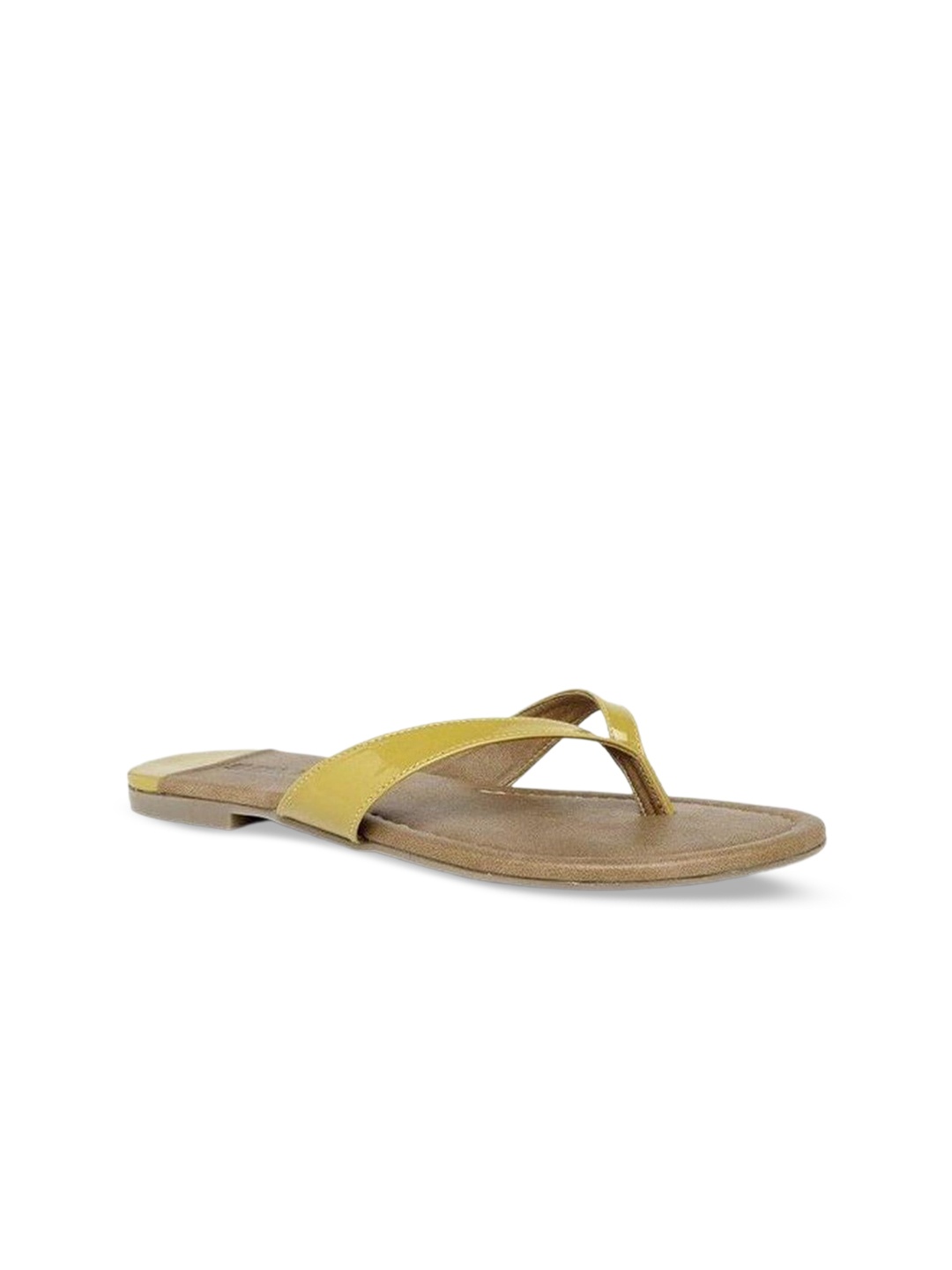 

SOLES Open Toe T-Strap Flats, Yellow