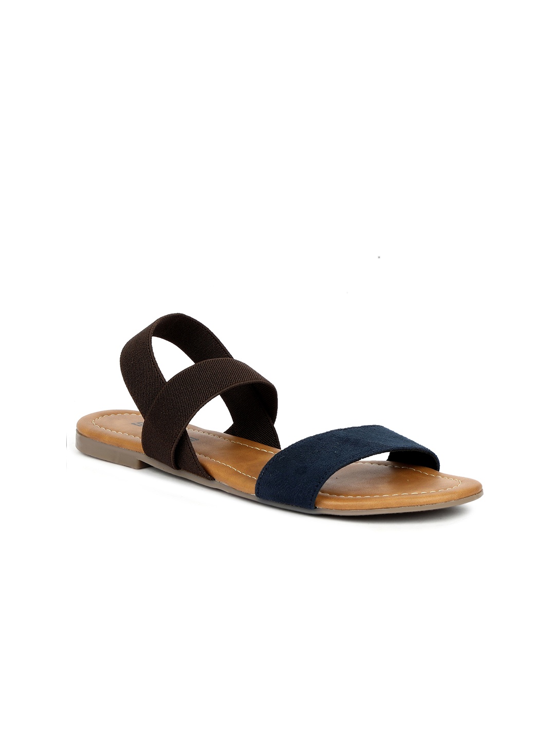 

SOLES Colourblocked Open Toe Flats, Navy blue