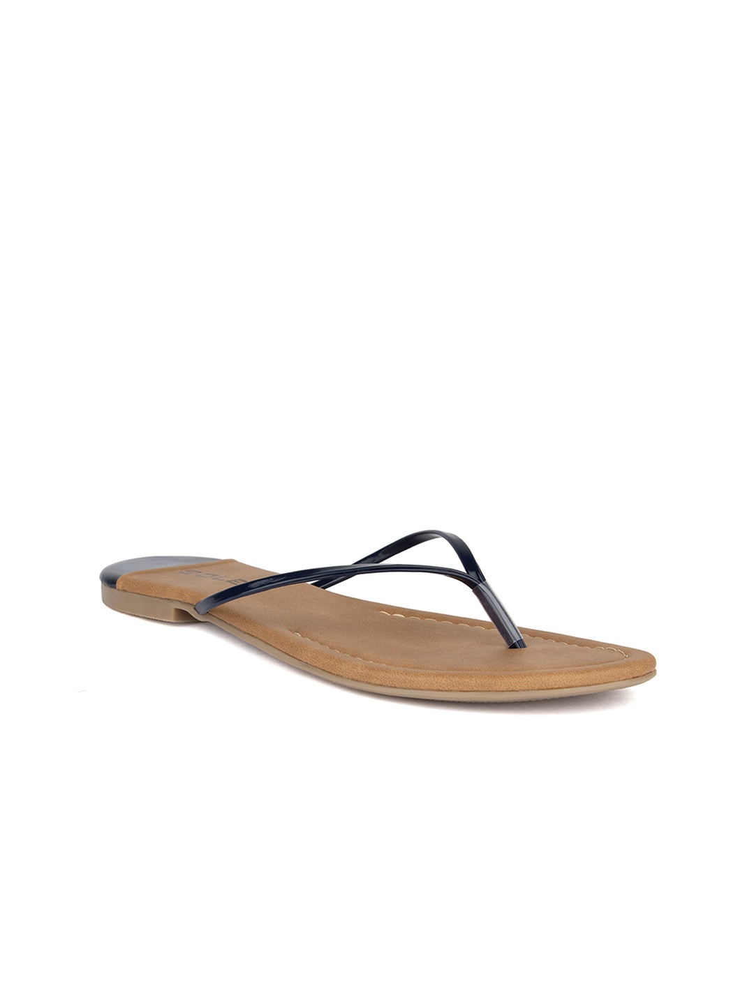 

SOLES Open Toe T-Strap Flats, Navy blue