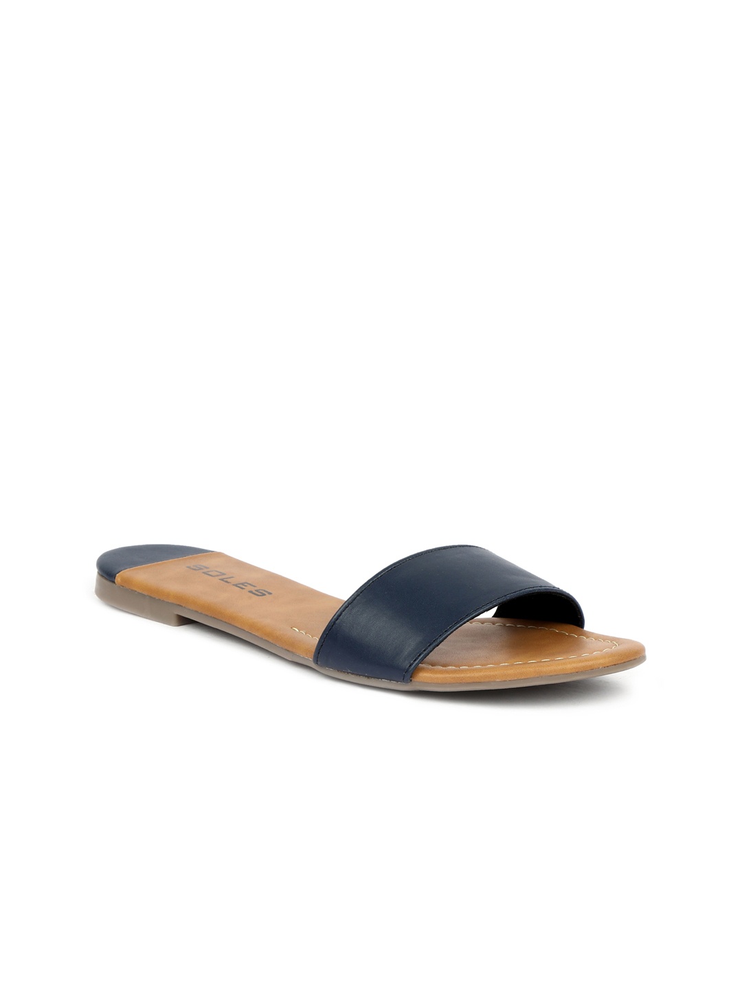 

SOLES Women No Back Strap Open Toe Flats, Navy blue