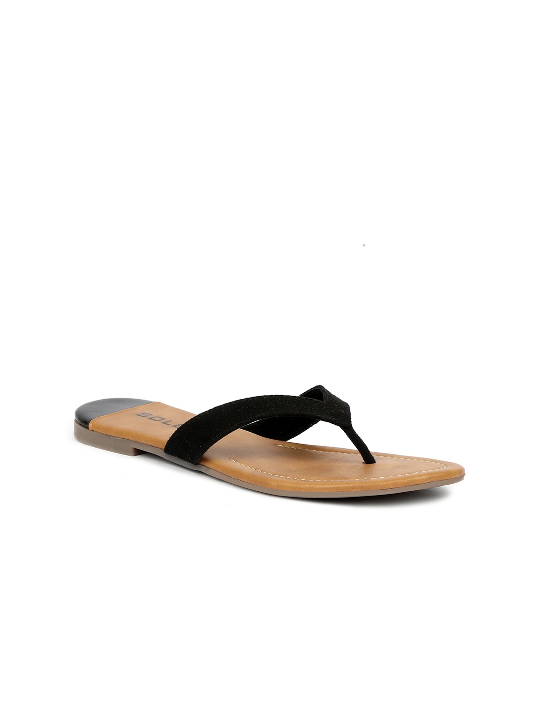 

SOLES Open Toe T-Strap Flats, Black