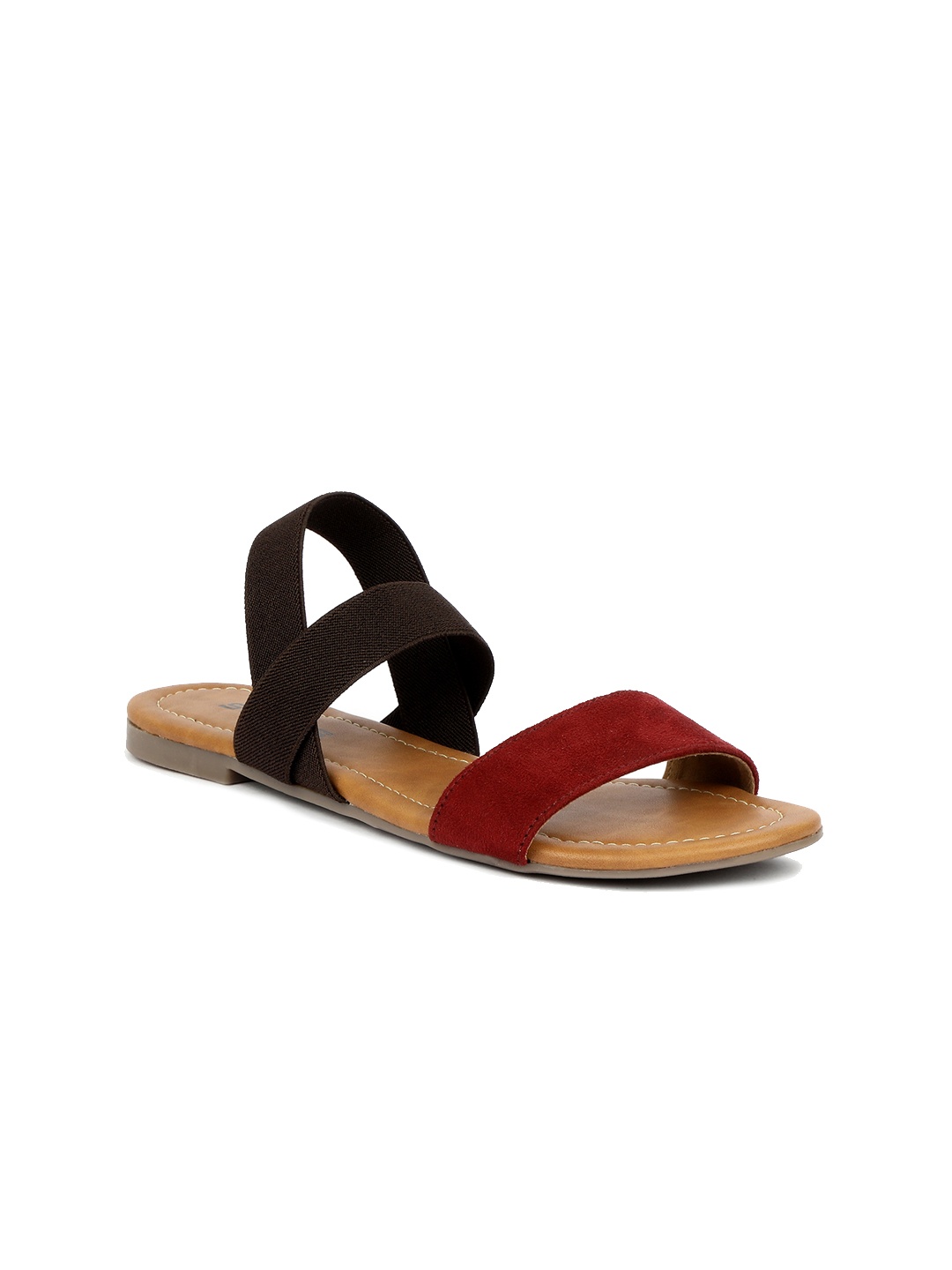 

SOLES Colourblocked Open Toe Flats, Red