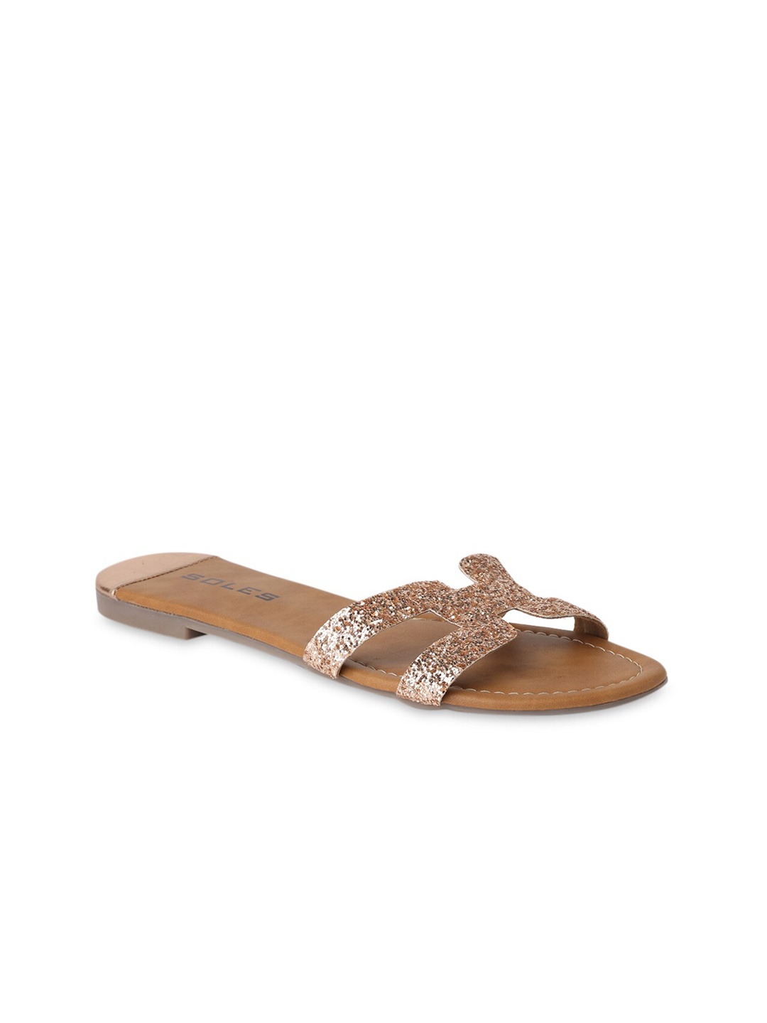 

SOLES Embellished Open Toe Flats, Rose gold