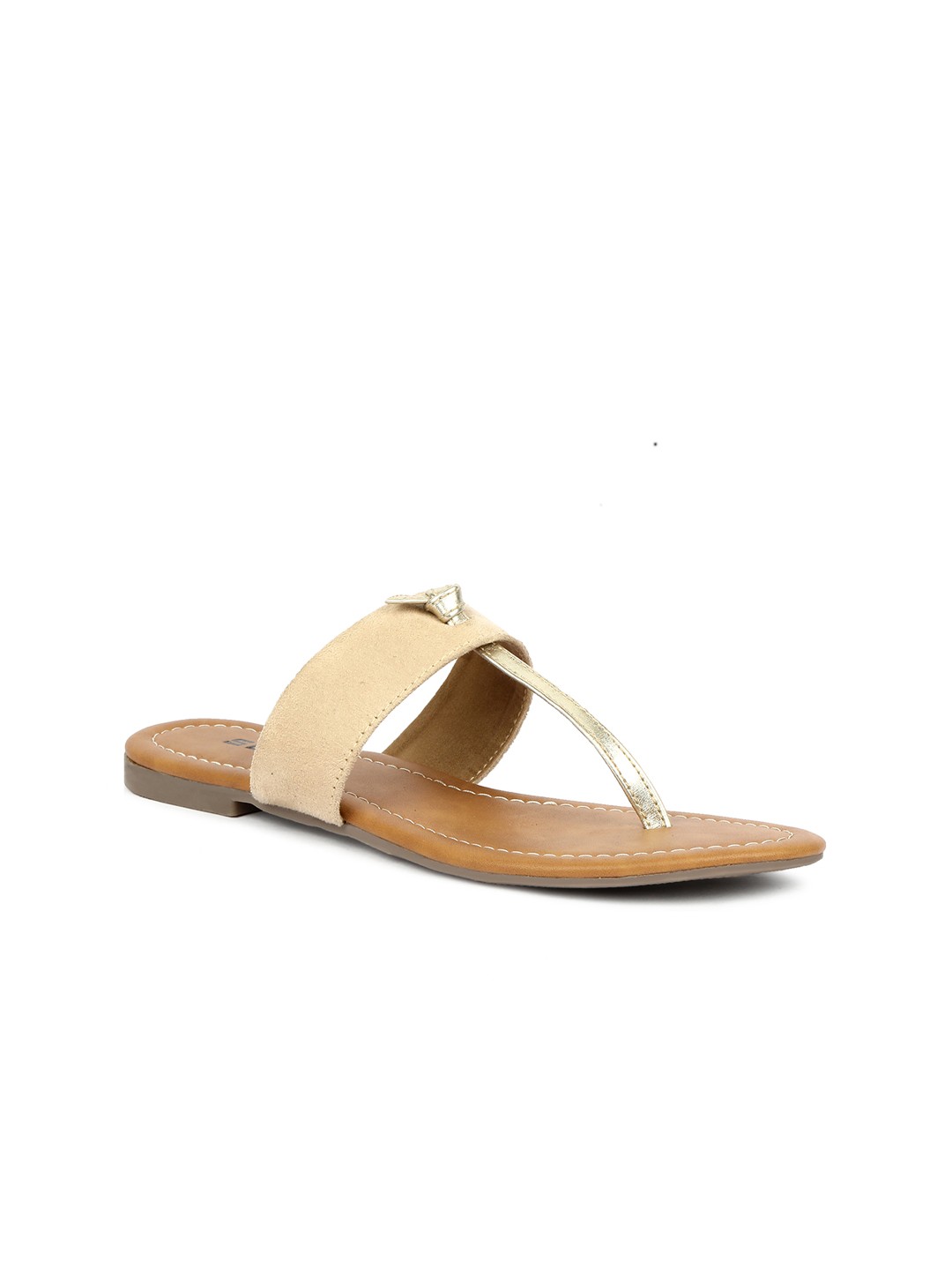 

SOLES Open Toe T-Strap Flats, Beige