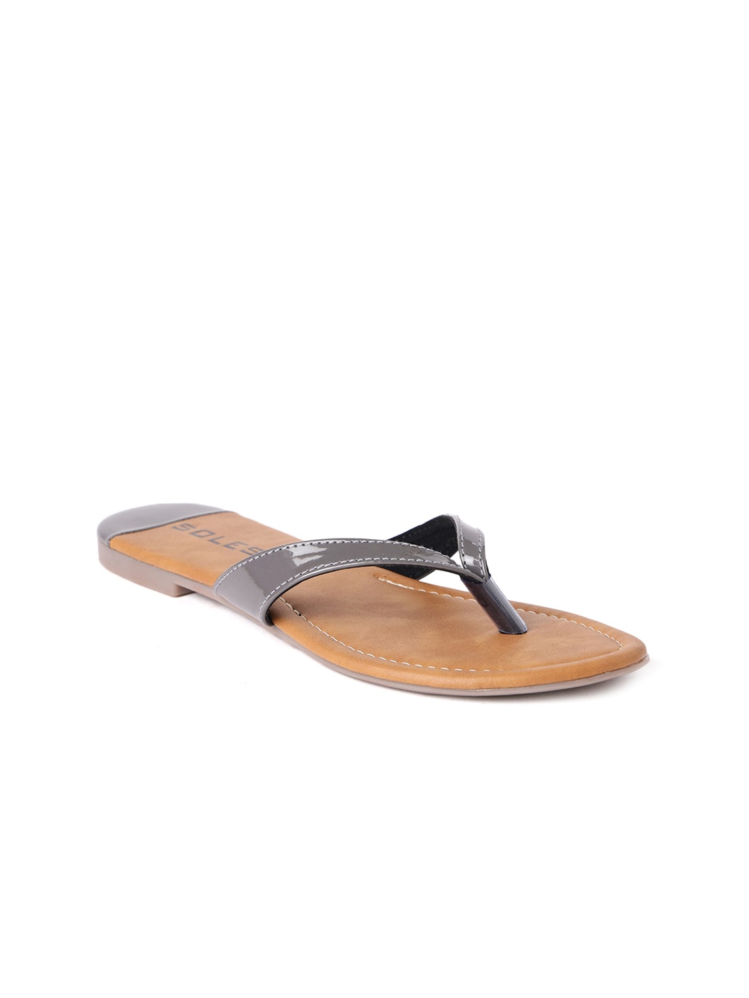 

SOLES Open Toe T-Strap Flats, Grey