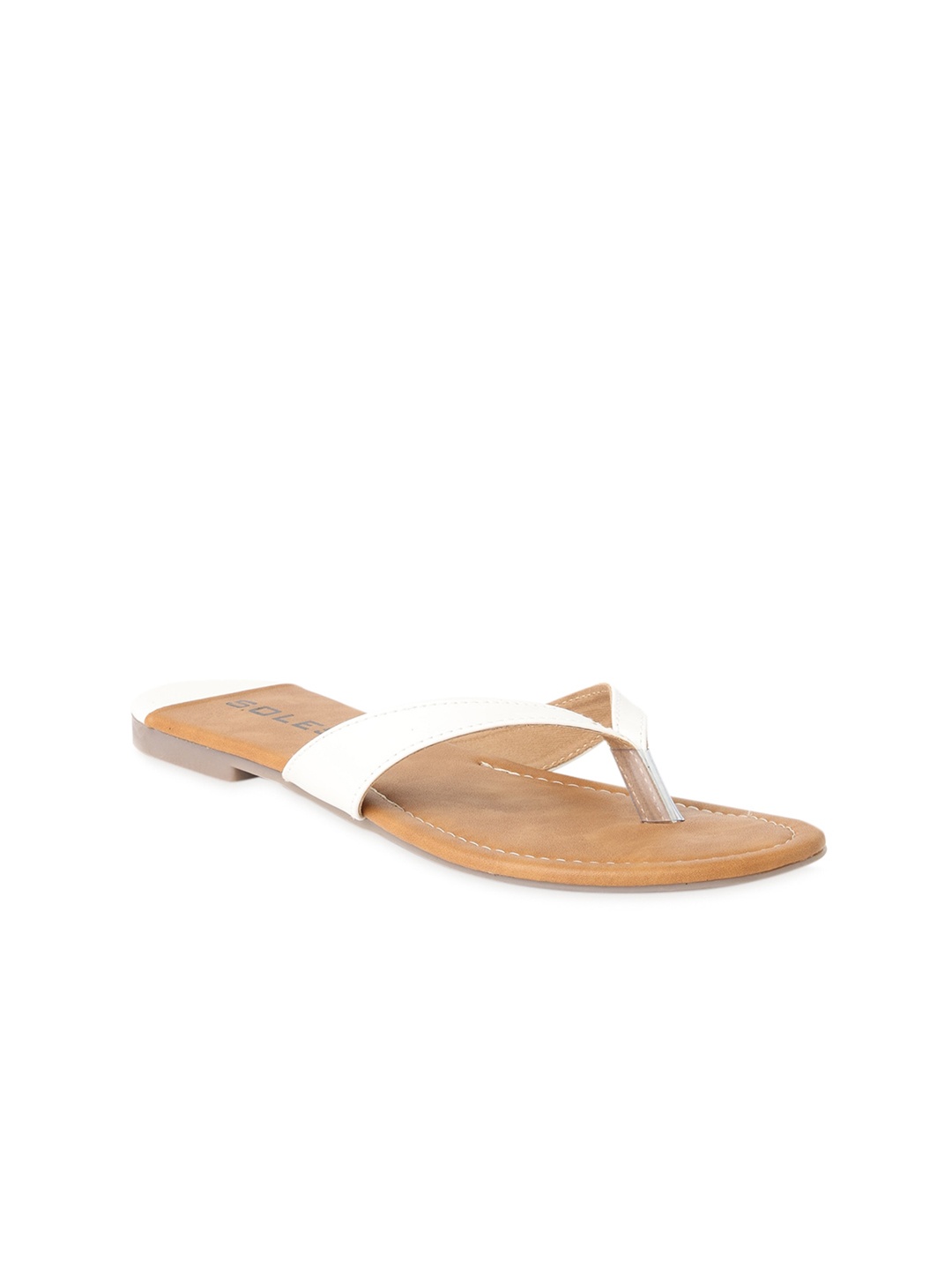 

SOLES Open Toe T-Strap Flats, White