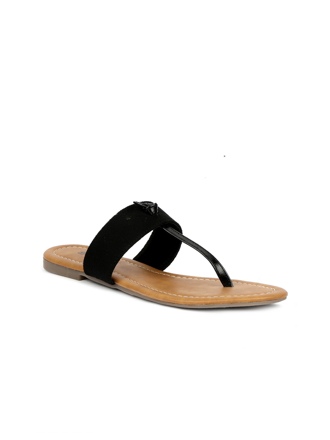 

SOLES Open Toe T-Strap Flats, Black