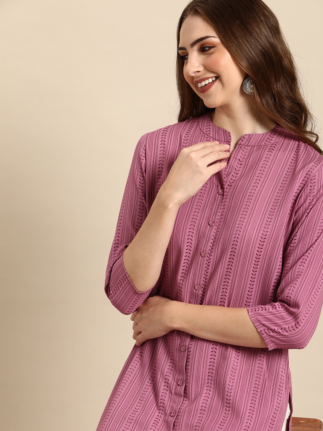 

Anouk Striped Kurta, Purple