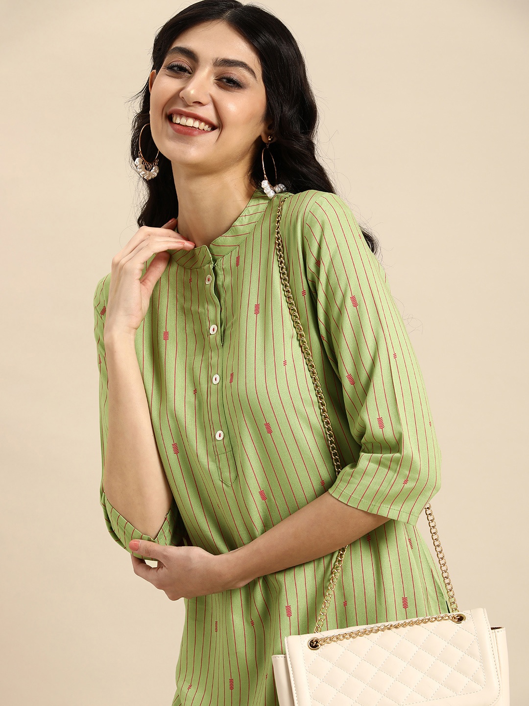 

Anouk Striped Printed Kurta, Green