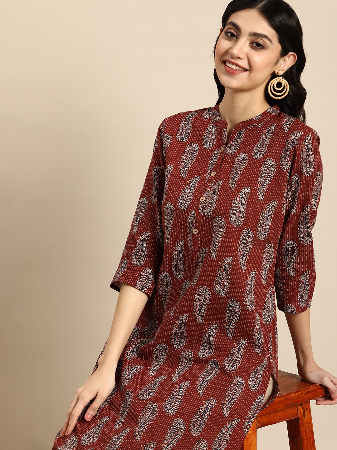 

Anouk Paisley Kantha Work Kurta, Rust