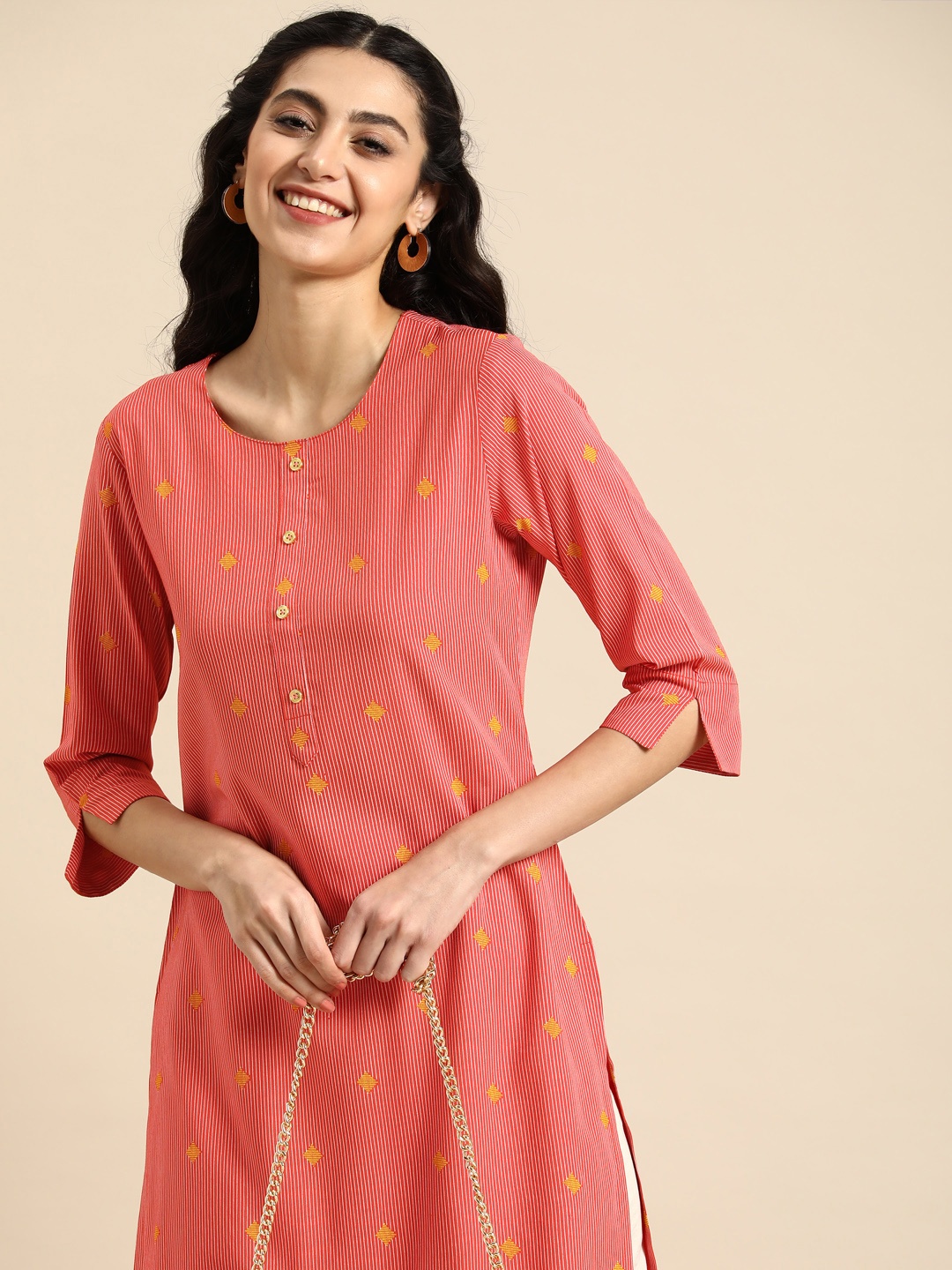 

Anouk Striped Kurta, Peach