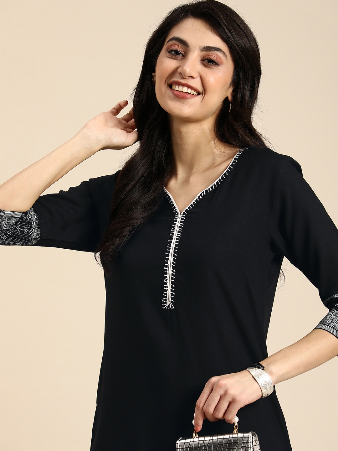 

Anouk Woven Design Kurta, Black