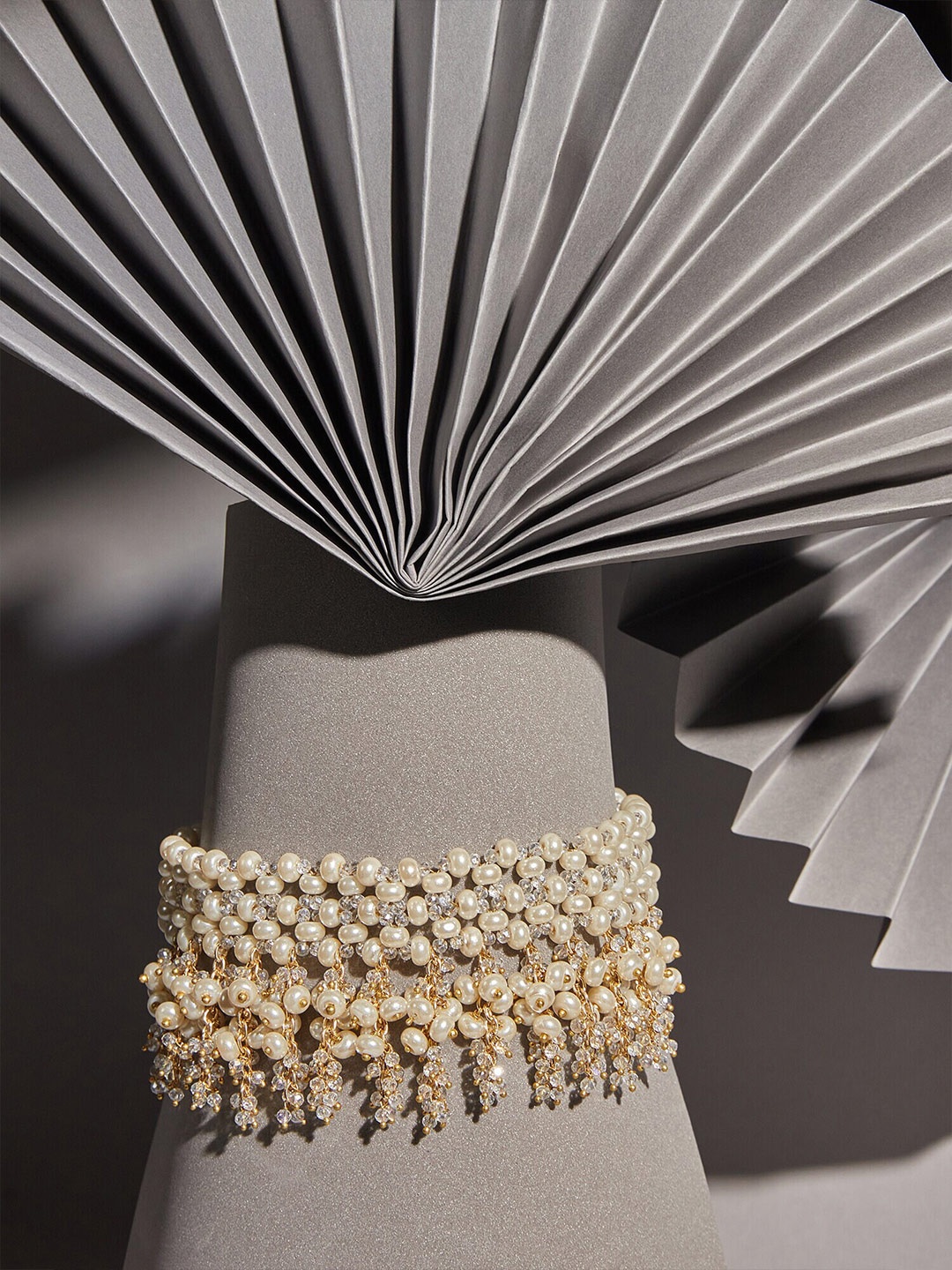 

D'oro White Gold-Plated Pearls Studded Choker Necklace