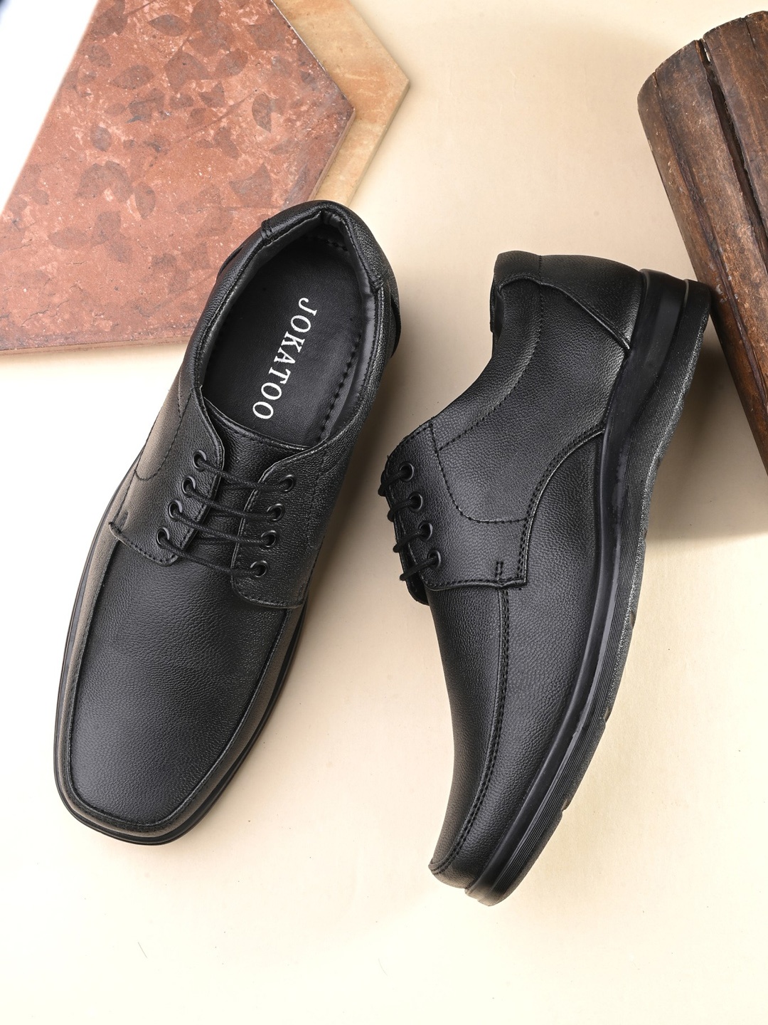 

JOKATOO Men Textured Square Toe Comfort Insole Derbys, Black