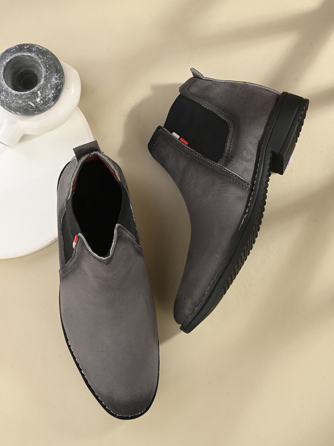 

JOKATOO Men Mid Top Block Heels Chelsea Boots, Grey