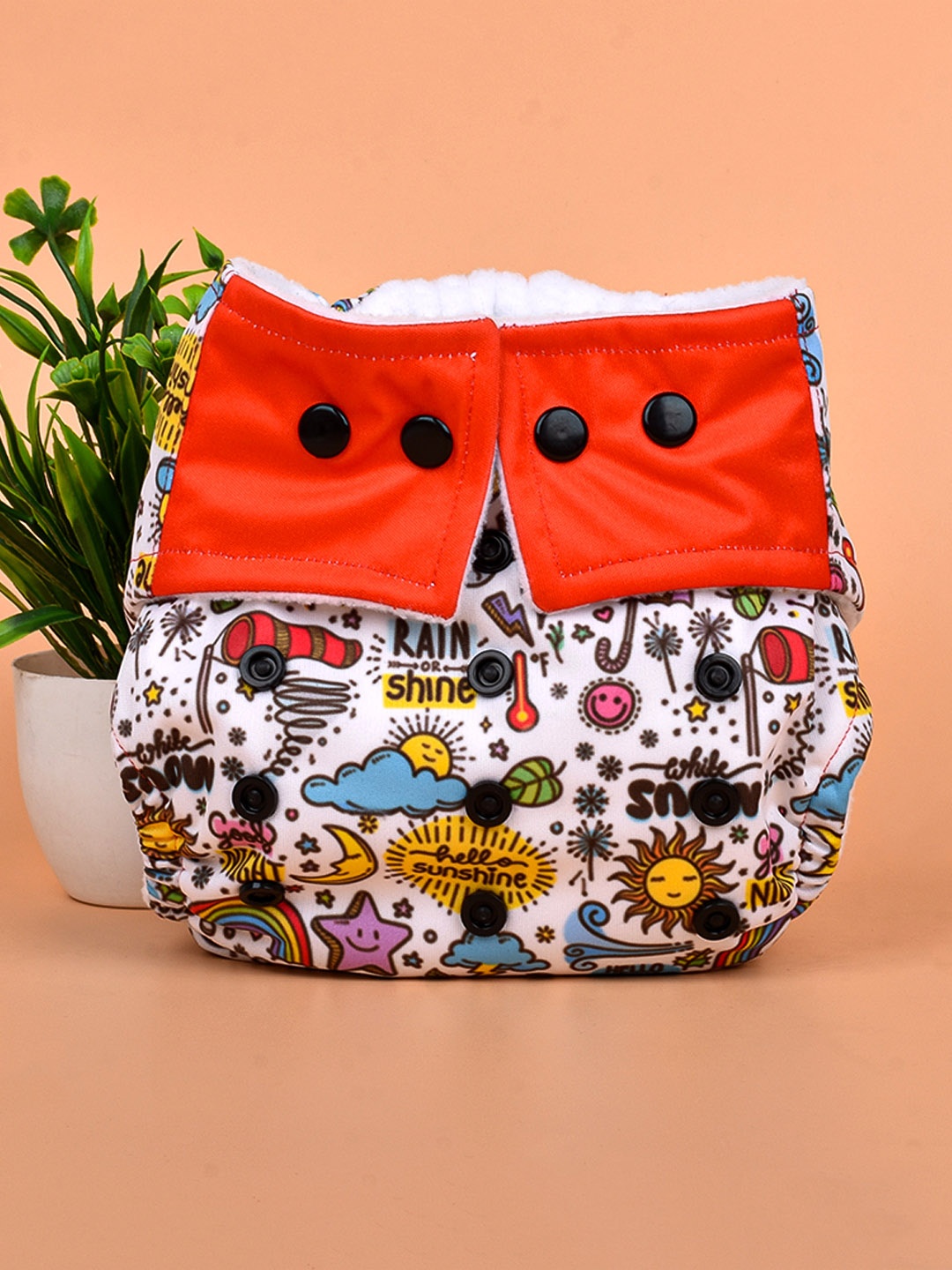 

Moms Home Infants Reusable Cotton Printed Pocket Diaper With 1 Insert, Red
