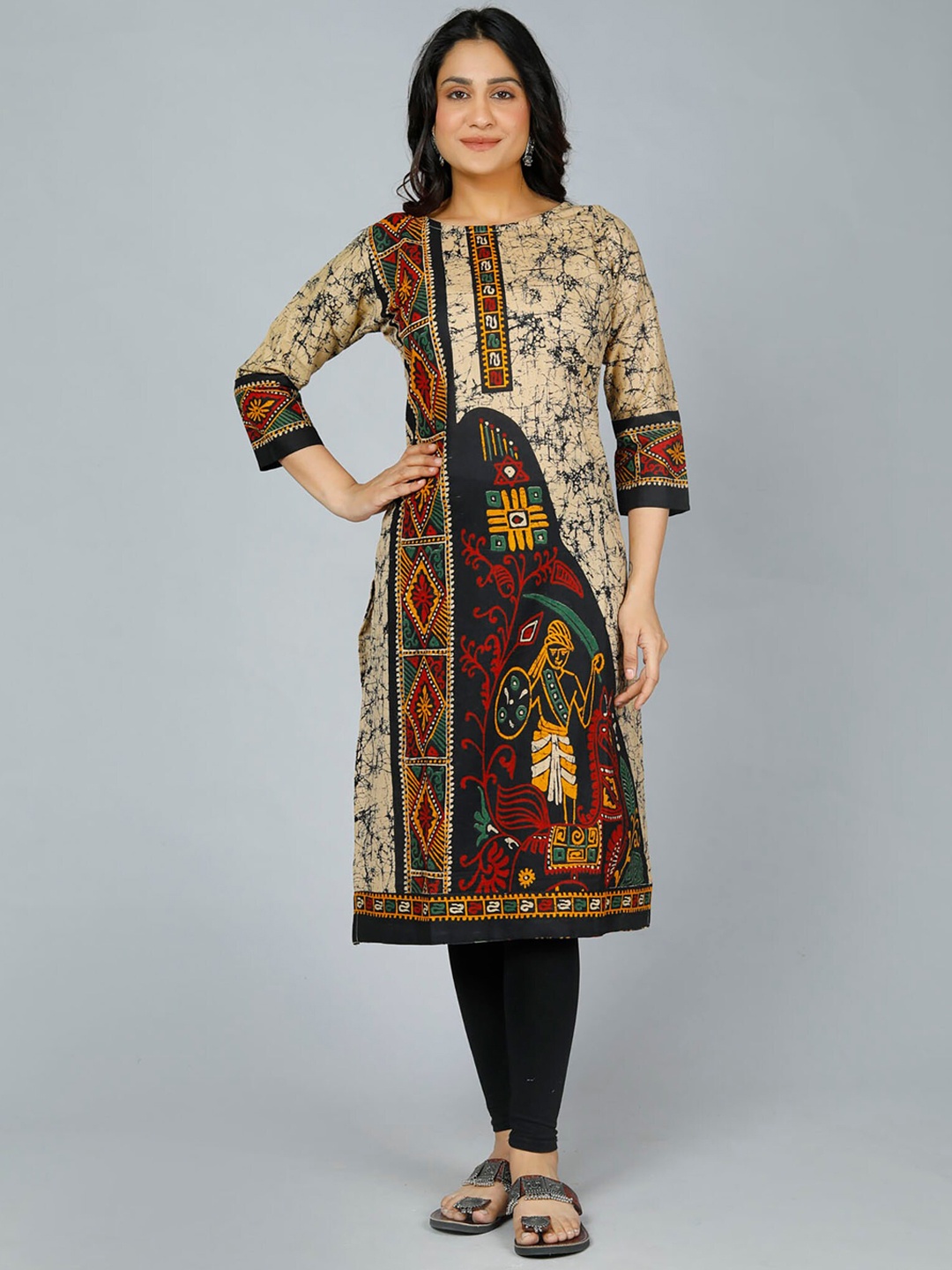 

Jevi Prints Ethnic Motifs Printed Straight Pure Cotton Kurta, Beige