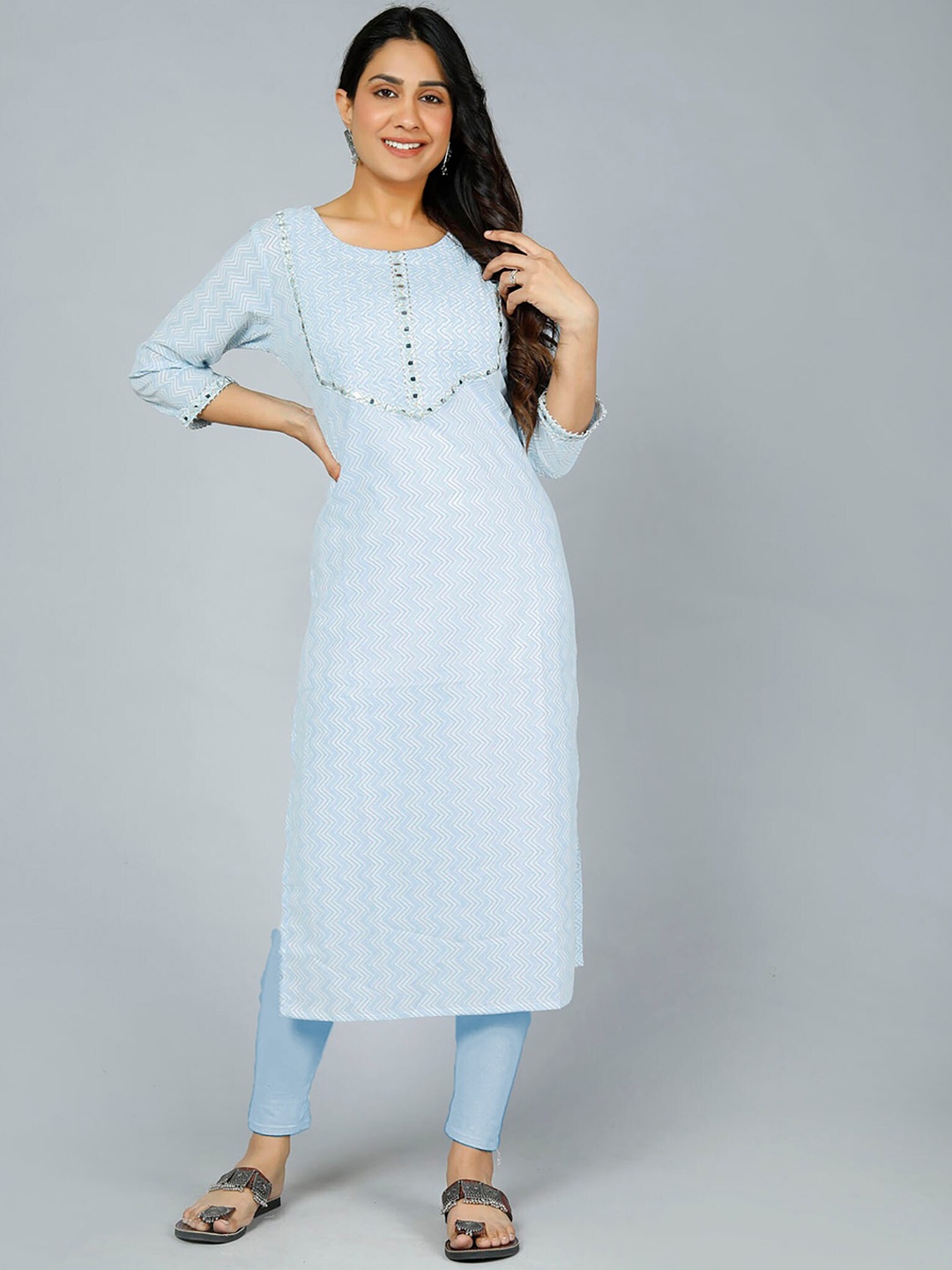 

Jevi Prints Striped Mirror Work Pure Cotton Kurta, White