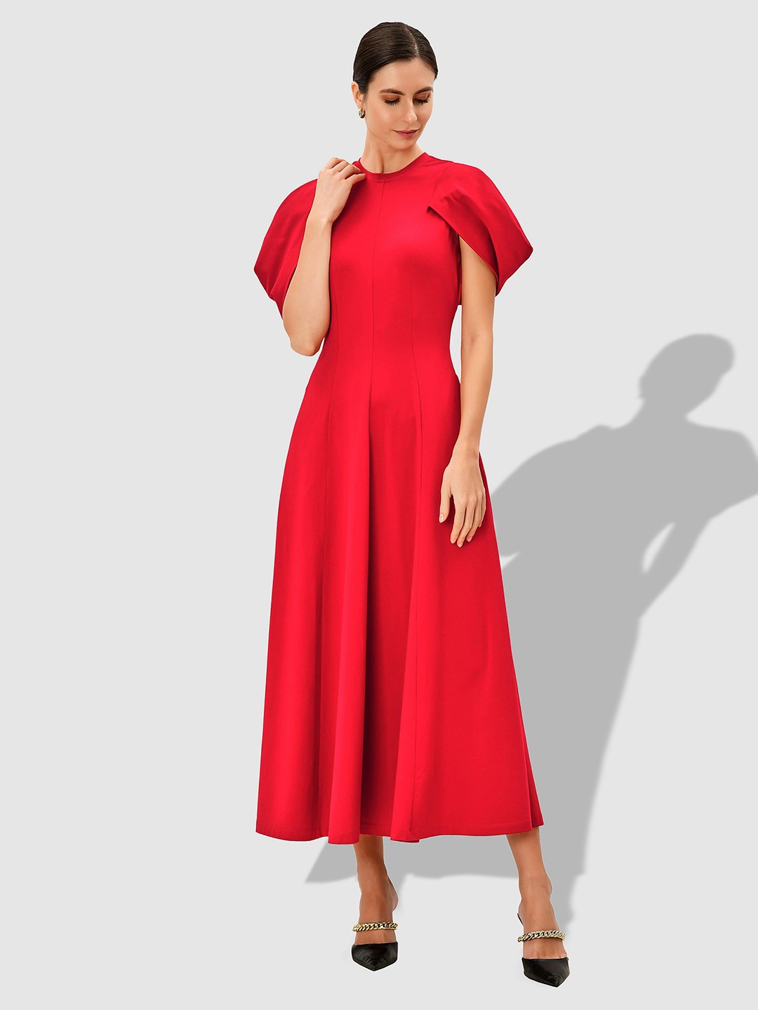 

Zapelle Round Neck Fit & Flare Cotton Maxi Dress, Red