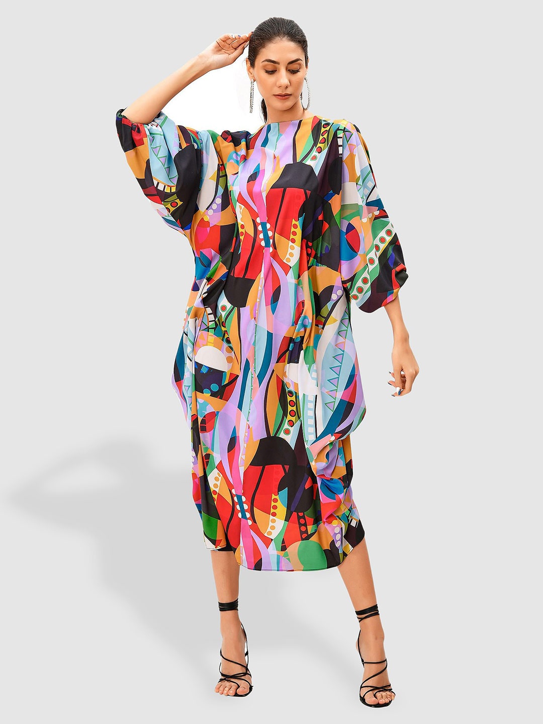 

Zapelle Abstract Printed Crepe Kaftan Midi Dress, Black