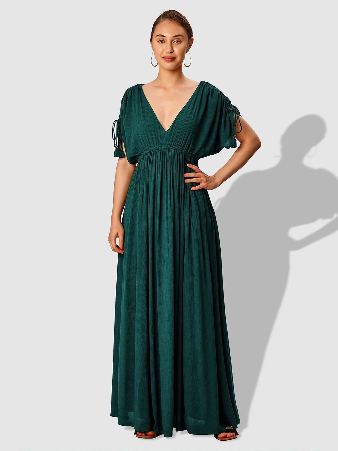 

Zapelle V-Neck Ruched Tie Up Fit & Flare Dress, Teal