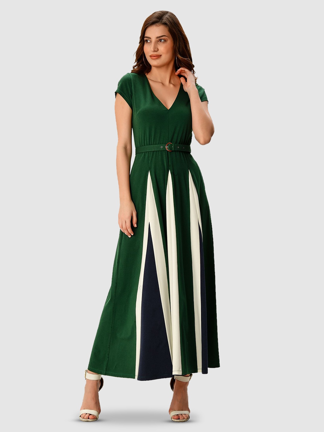

Zapelle V-Neck Cotton Maxi Dress With Belt, Green