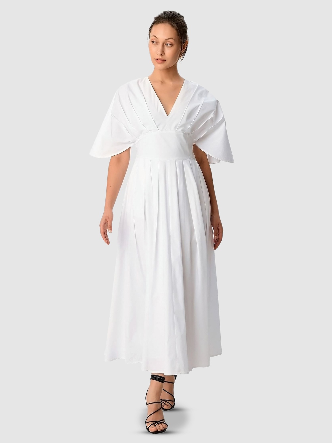 

Zapelle V-Neck Flared Sleeve Fit & Flare Maxi Dress, White