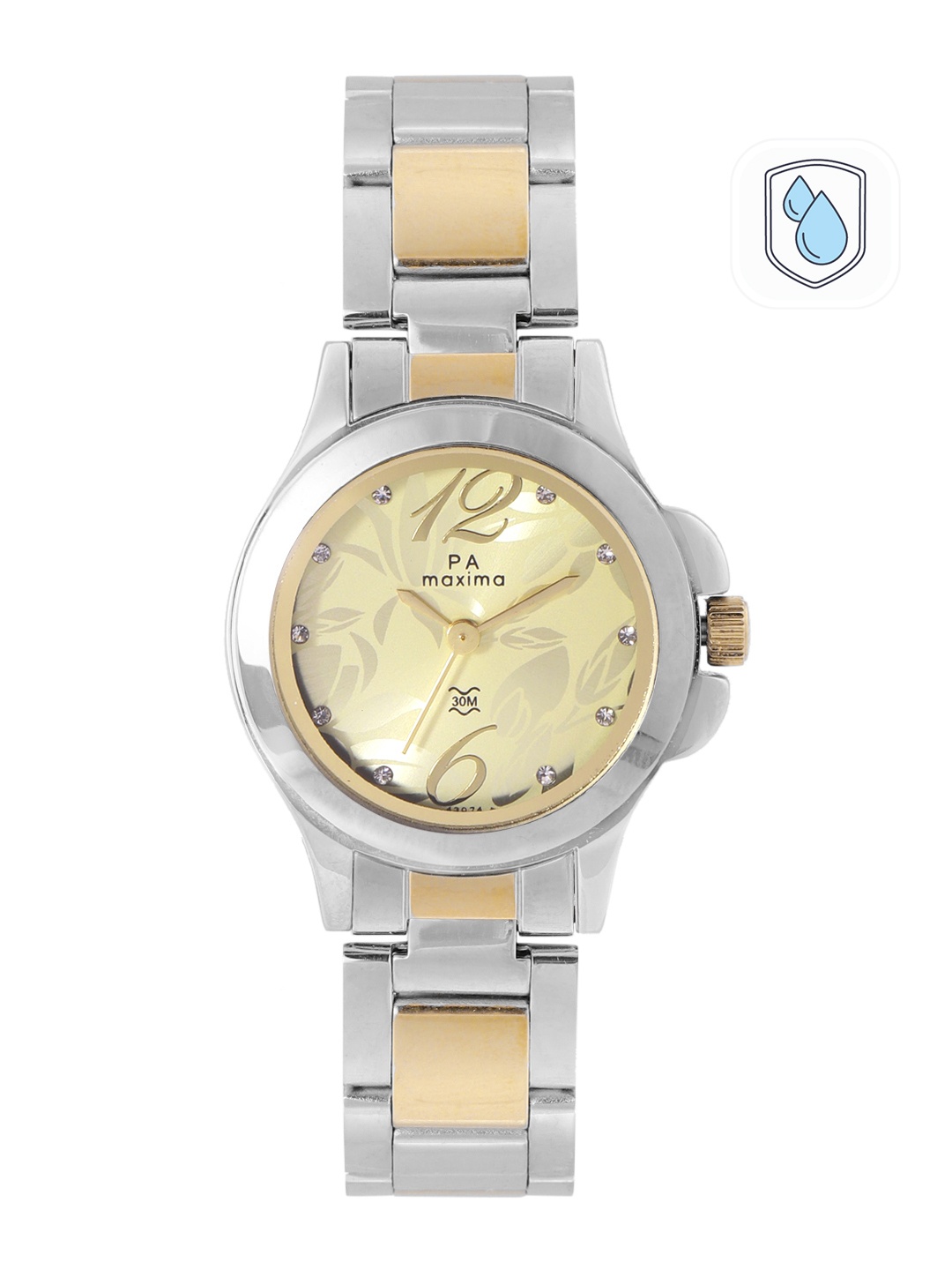 

maxima Women Gold Printed Dial & Stainless Steel Bracelet Style Analogue Watch 43074CMLT